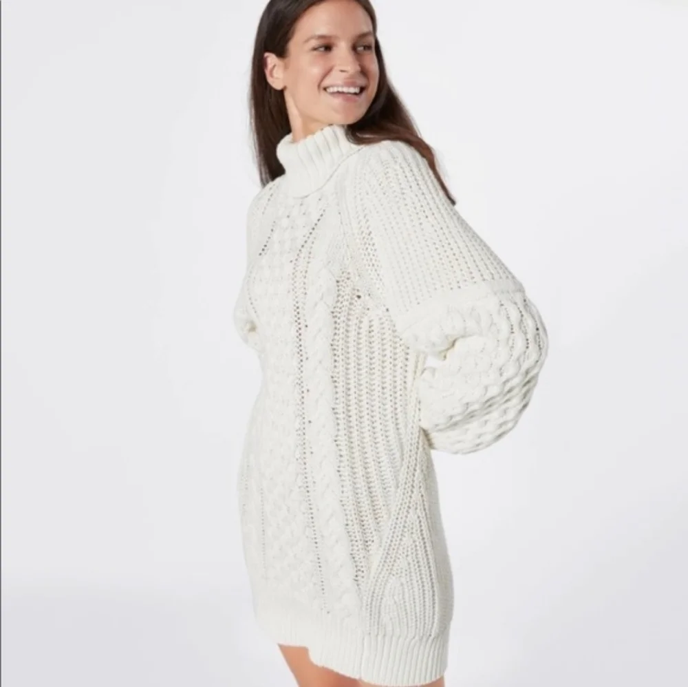 JOIE EMERA TURTLENECK OVERSIZED LONG CABLE KNIT SWEATER MINI DRESS MEDIUM
